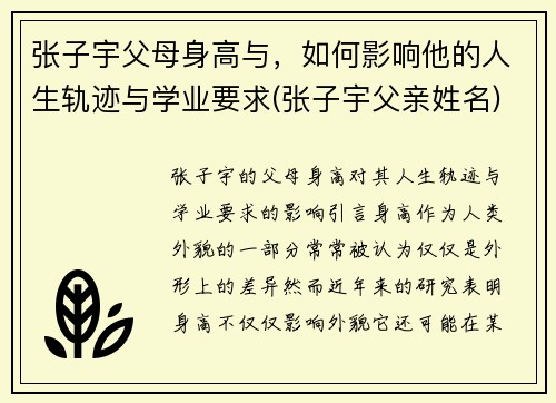 张子宇父母身高与，如何影响他的人生轨迹与学业要求(张子宇父亲姓名)