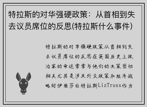 特拉斯的对华强硬政策：从首相到失去议员席位的反思(特拉斯什么事件)