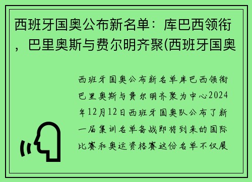 西班牙国奥公布新名单：库巴西领衔，巴里奥斯与费尔明齐聚(西班牙国奥vs巴西国奥)